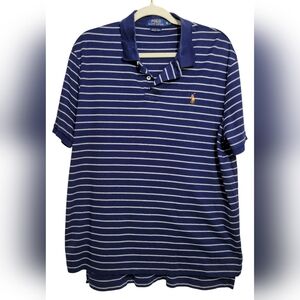 Polo Ralph Lauren Men's Classic Fit Navy Striped Polo Shirt XL Pima cotton